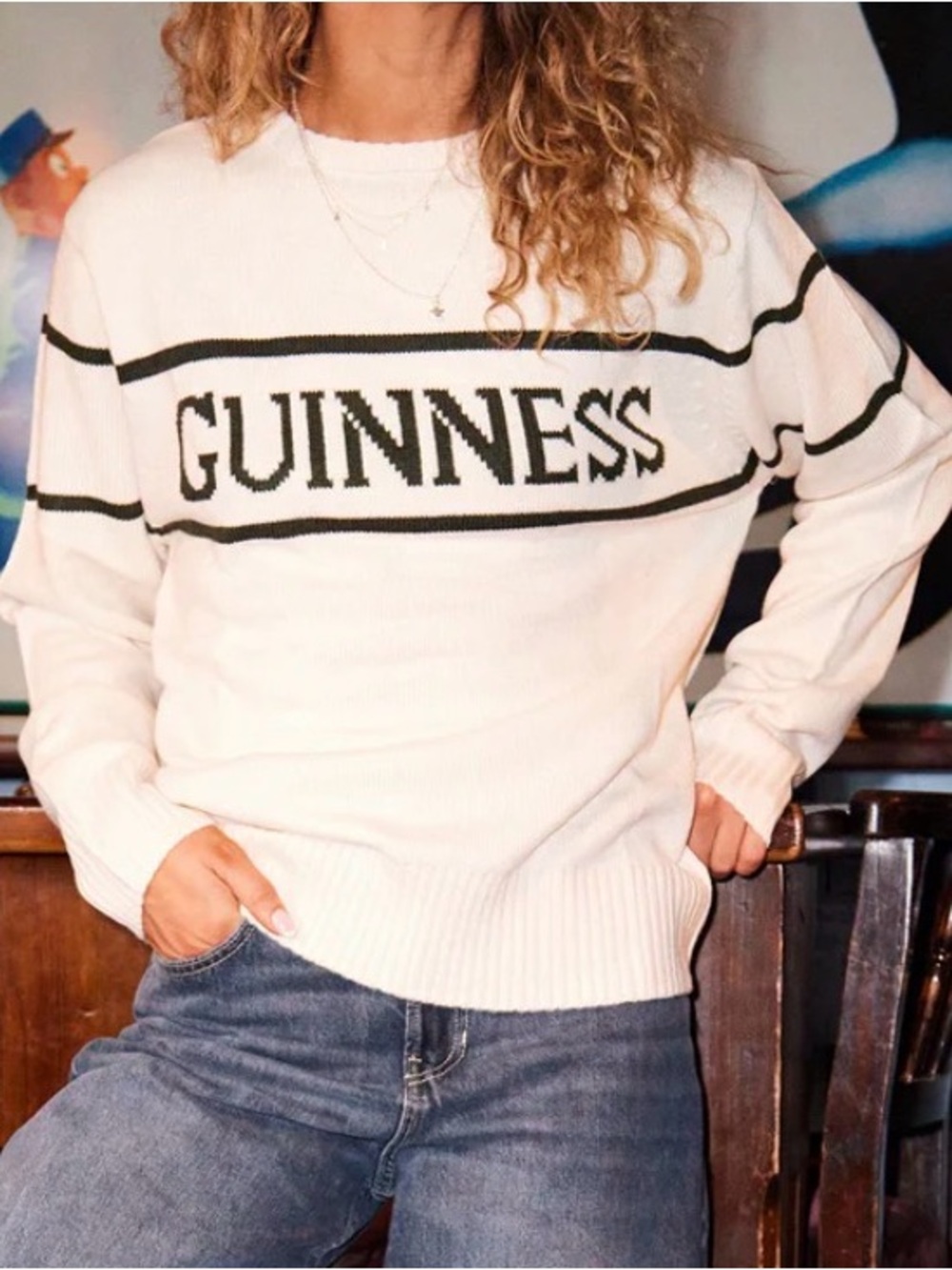 Guinness Crew Neck Knit Unisex Sweater in cream XS - Picture 2 of 10